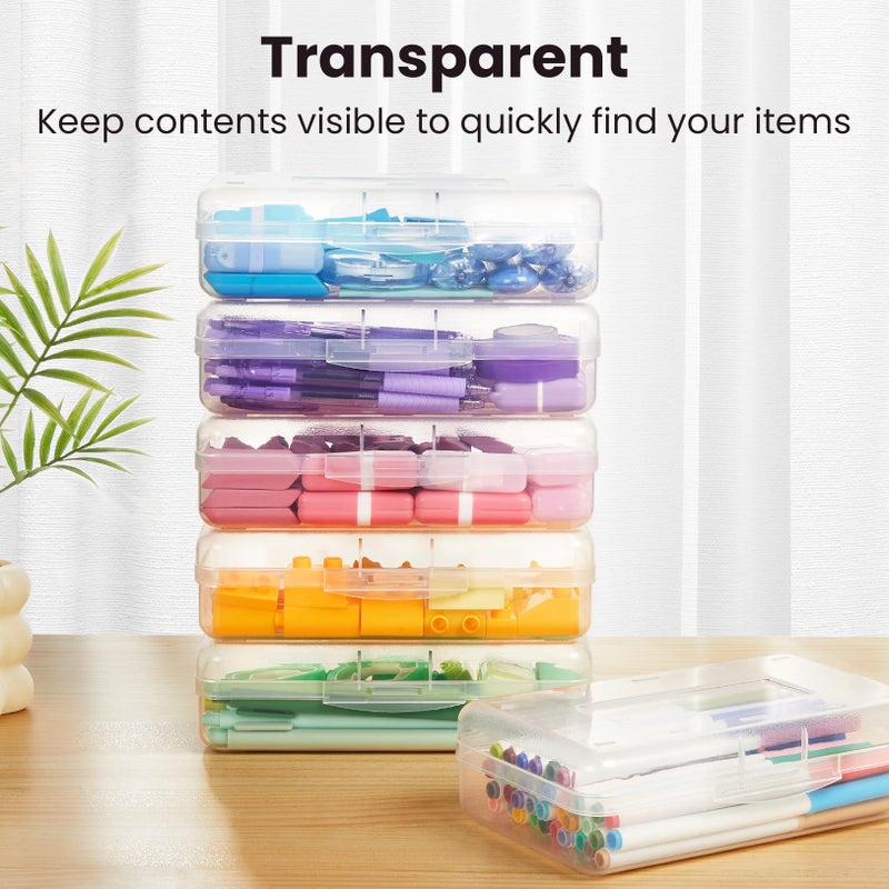 Sooez 6 Pack Pencil Box, Hard Pencil Boxes for School Supplies Bulk, Large Plastic Pencil Case with Lid, Clear Pencil Container, Stackable School Crayon Boxes Bulk for Kids - Image 3